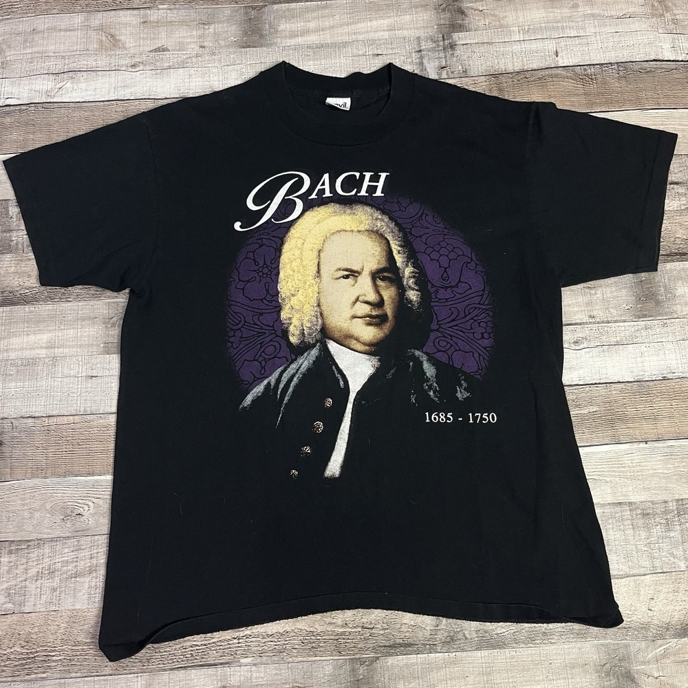 Johan Sebastian Bach Shirt Size XL Black‎ Vintage 90s Classical Music Band Tee